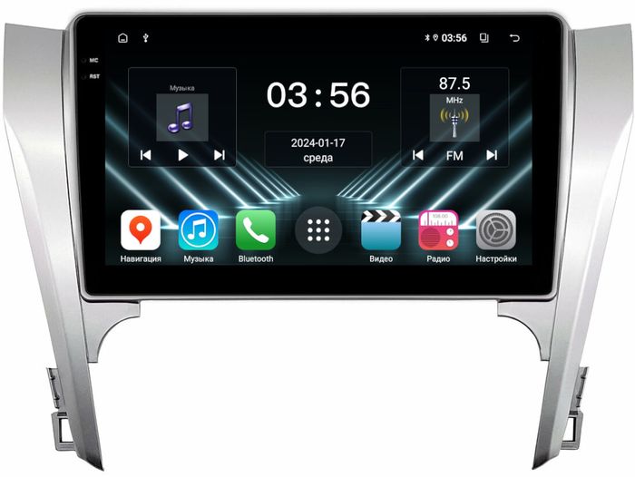 Магнитола для Toyota Camry 50 2011-2014 (рамка серебро) - FarCar DX131M монитор 10.36" IPS на Android 13, 4+64Гб, CarPlay