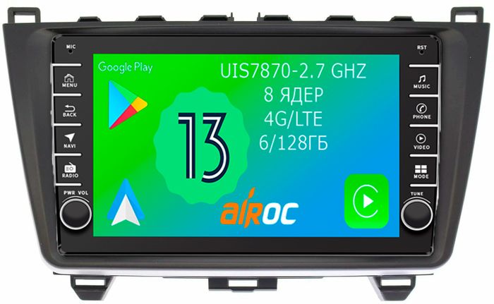 Магнитола для Mazda 6 2007-2012 (GH) - Airoc AB-2415 (кнопки и крутилки), Android 13, Быстрая, SIM-слот, CarPlay