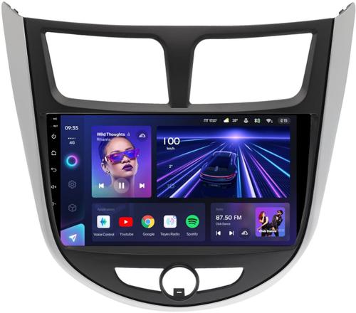 Магнитола для Hyundai Solaris 1 2010-2016 (рамка серебристо-черная тип 3) - Teyes CC3 на Android 10, QLED, ТОП процессор, 4Гб+32Гб, CarPlay, 4G SIM-слот