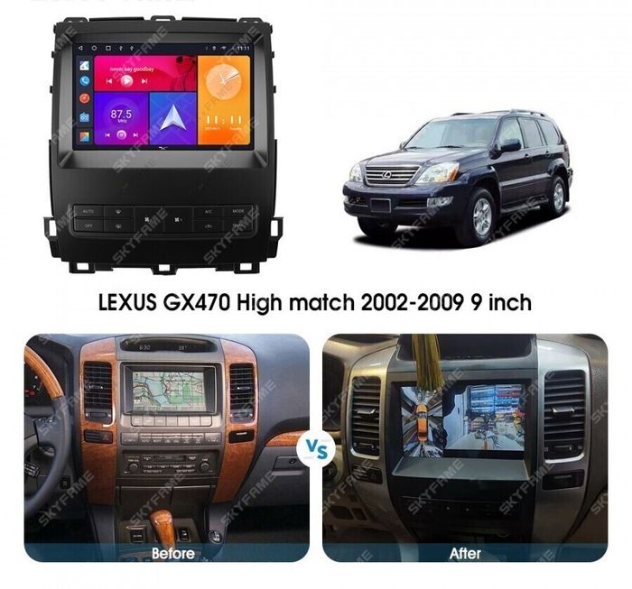 Магнитола для Lexus GX470 J120, Toyota Land Cruiser Prado 120 (климат на большом экране, рамка 9") - Kuberg SF-9696-2 QLed+2K, Android 13, UIS7870 (DUDU7), CarPlay, SIM-слот