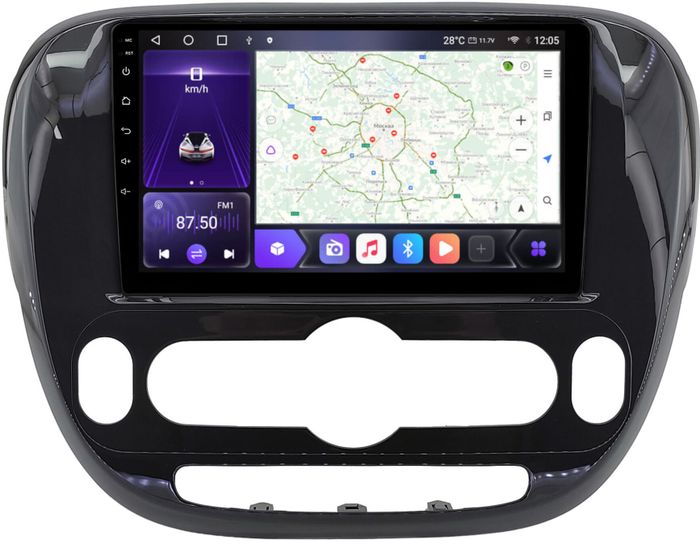 Магнитола для KIA Soul 2 2014-2019 (климат, рамка глянцевая) - Kuberg SF-9740-C QLed, Android 12, Быстрая, CarPlay, 4G SIM-слот