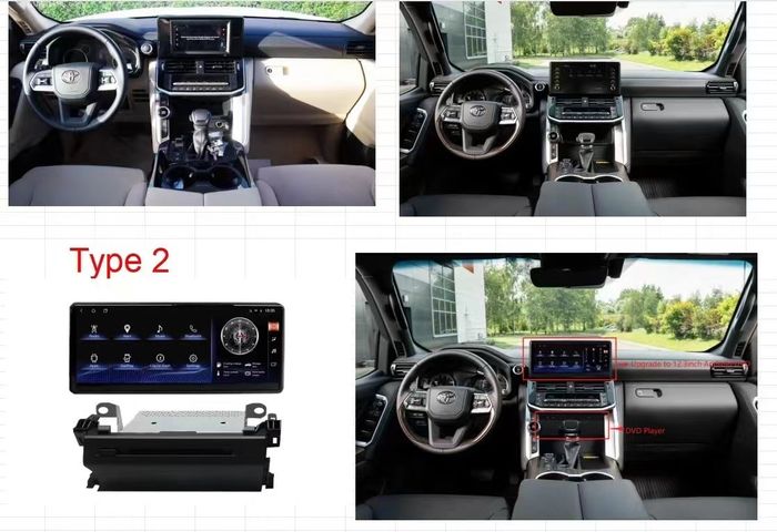Магнитола для Toyota Land Cruiser 300 (экран климата снизу) - Kuberg KP-T1210DVD монитор 12.3", Android 10, 6+128Гб, CarPlay, 4G SIM-слот, DVD привод в комплекте