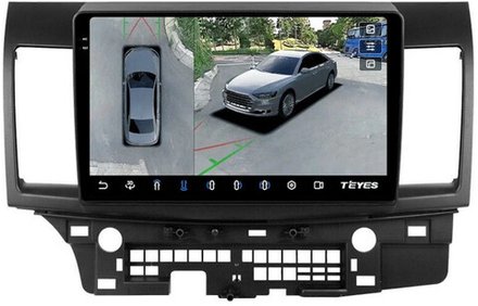 Магнитола для Mitsubishi Lancer X 2007-2016 (рамка 10) - Teyes CC3-2K-360 на Android 10, 2K QLED, 6Гб+128Гб, CarPlay, 4G SIM-слот, 4 камеры в комплекте