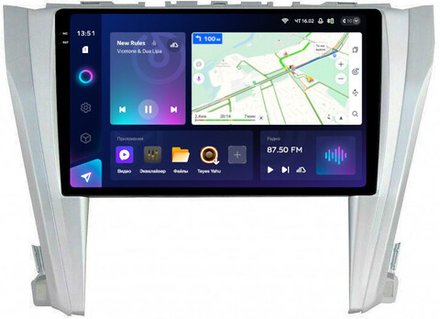Магнитола для Toyota Camry 55 2014-2018 (рамка серебро) - Teyes CC3-2K QLed Android 10, ТОП процессор, SIM-слот, CarPlay