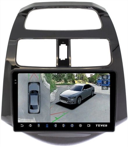 Магнитола для Chevrolet Spark M300 2009-2022, Ravon R2 (рамка глянцевая) - Teyes CC3-2K-360 монитор 9.5" 2K QLED на Android 10, 6Гб+128Гб, CarPlay, 4G SIM-слот, 4 камеры в комплекте