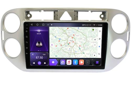 Магнитола для Volkswagen Tiguan 1, Golf Plus (любая аварийка, рамка серебро) - Kuberg OL-9908-1-NPQ QLed, Android 12, TS10, CarPlay, 4G SIM-слот