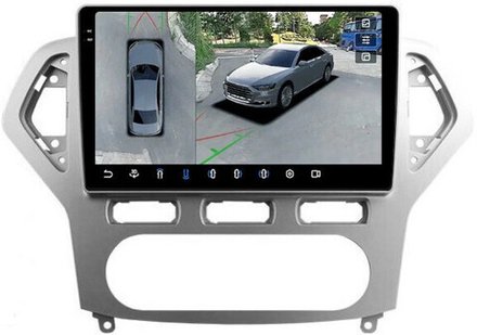 Магнитола для Ford Mondeo 4 2007-2010 (рамка серебро) - FarCar BX1231M-360 монитор 10.36" 2K QLED на Android 13, 6Гб+128Гб, CarPlay, 4G SIM-слот, 4 камеры в комплекте