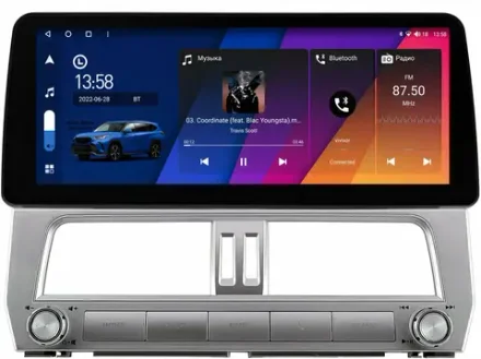 Магнитола для Toyota Land Cruiser Prado 150 2017-2019 (без штатного 360) - Canbox H-Line 0073 монитор 12.3" QLED в стиле BMW на Android 10, ТОП-процессор, CarPlay, 4G SIM-слот