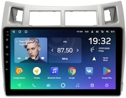 Магнитола для Toyota Vitz 2, Yaris 2 2005-2011 (рамка серебро) - Teyes CC2 PLUS Android 10, ТОП процессор, 4-64, SIM-слот