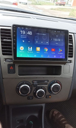 Магнитола для Nissan Tiida C11 2004-2013 (кондиционер/климат с прямоугольным экранчиком, рамка серая) - FarCar BM9-2K-1148CN монитор 9.5" 2K QLED на Android 14, TS10, 4+32Гб, CarPlay, 4G SIM-слот