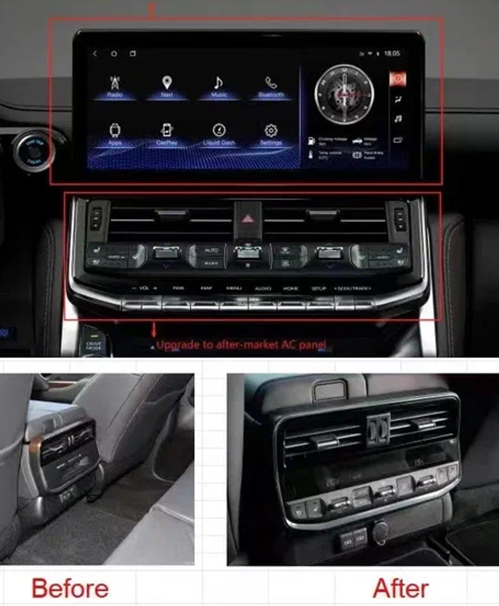 Магнитола для + климат (перед + зад) для Toyota Land Cruiser 300 - Kuberg ZH-T1219 монитор 12.3", Android 12, CarPlay, 4G SIM-слот, 8Гб+128Гб