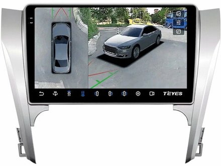 Магнитола для Toyota Camry 50 2011-2014 (рамка серебро 10) - Teyes CC3-2K-360 на Android 10, 2K QLED, 6Гб+128Гб, CarPlay, 4G SIM-слот, 4 камеры в комплекте