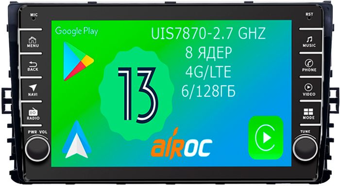 Магнитола для VW Jetta 7, Teramont, Taos, Multivan/Caravelle 2020+, Tiguan 2, Passat B8 - Airoc AB-3709 (кнопки и крутилки), Android 13, Быстрая, SIM-слот, CarPlay