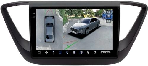 Магнитола для Hyundai Solaris 2 2017-2020 (штатная КЗВ, рамка черная матовая) - Teyes CC3-2K-360 на Android 10, Быстрая, 2K QLED, CarPlay, 4G SIM-слот, 4 камеры в комплекте