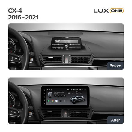 Магнитола для Mazda CX-4 2016-2024 (ШГУ монохром) - Teyes LUX ONE ROUND монитор 12.3", Android 10, ТОП процессор, CarPlay, 4G SIM-слот