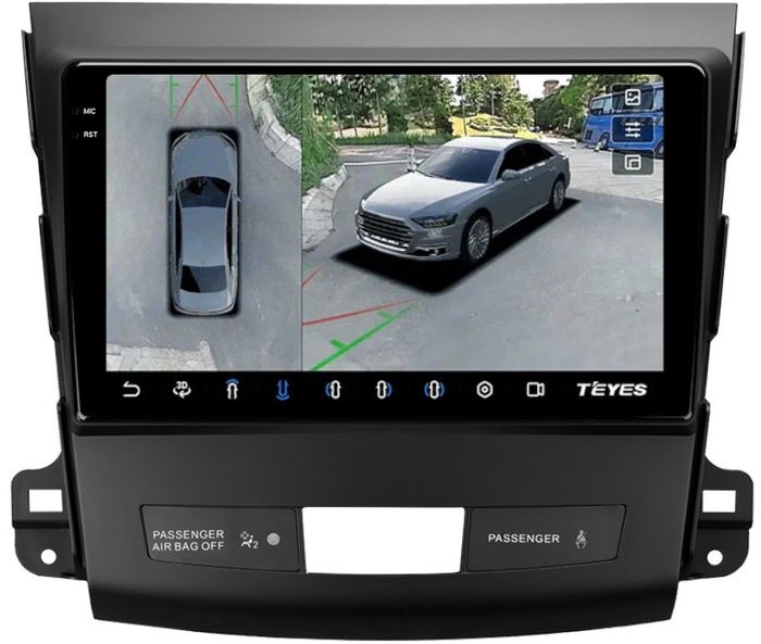 Магнитола для Mitsubishi Outlander XL, Peugeot 4007, Citroen C-Crosser (Rockford, рамка гладкая) - Teyes CC3-2K-360 монитор 9.5" 2K QLED на Android 10, Быстрая, CarPlay, 4G SIM-слот, 4 камеры в комплекте