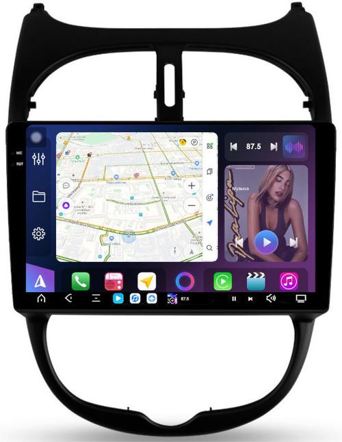 Магнитола для Peugeot 206 1998-2012 - FarCar GX778M монитор 9.5" 2K QLED на Android 14, TS20, 6+128Гб, CarPlay, 4G SIM-слот