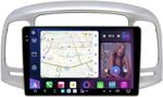 Магнитола для Hyundai Verna 2006-2010 (рамка серебро) - FarCar GX3009M монитор 9.5" 2K QLED на Android 14, TS20, 6+128Гб, CarPlay, 4G SIM-слот