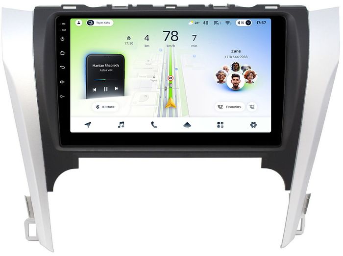 Магнитола для Toyota Camry 50 2011-2014 (рамка серебристо-черная) - Teyes CC4L-DTS монитор 9" IPS на Android 14, Быстрая, Snapdragon 662, CarPlay, 4G SIM-слот