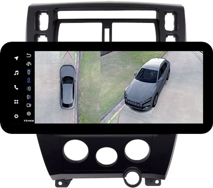 Магнитола для Hyundai Tucson 1 2004-2009 (рамка черная) - Teyes LUX ONE 360 монитор 12.3" 2K QLED на Android 10, 6/128Гб, CarPlay, 4G SIM-слот, 4 камеры в комплекте