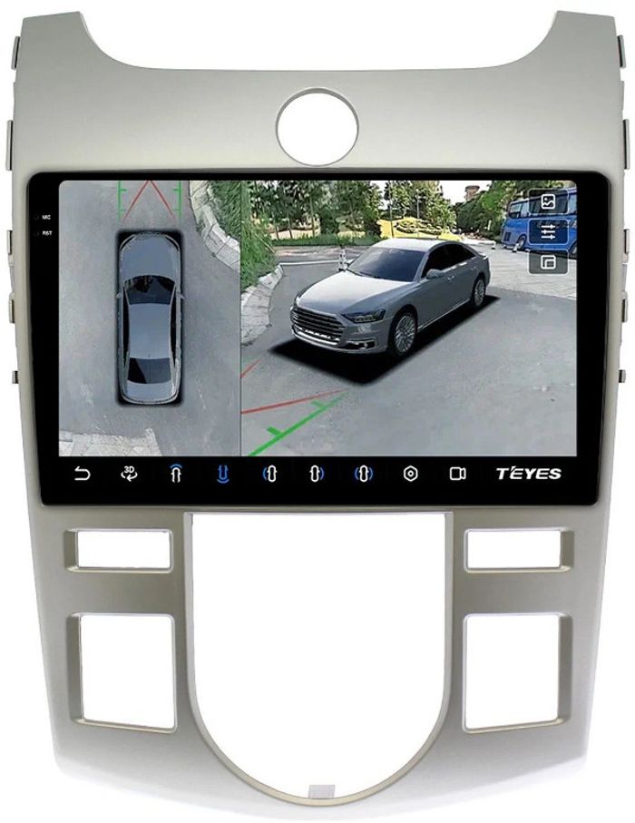 Магнитола для KIA Cerato 2 2008-2013 (климат, рамка серебро) - Teyes CC3-2K-360 на Android 10, 2K QLED, 6Гб+128Гб, CarPlay, 4G SIM-слот, 4 камеры в комплекте