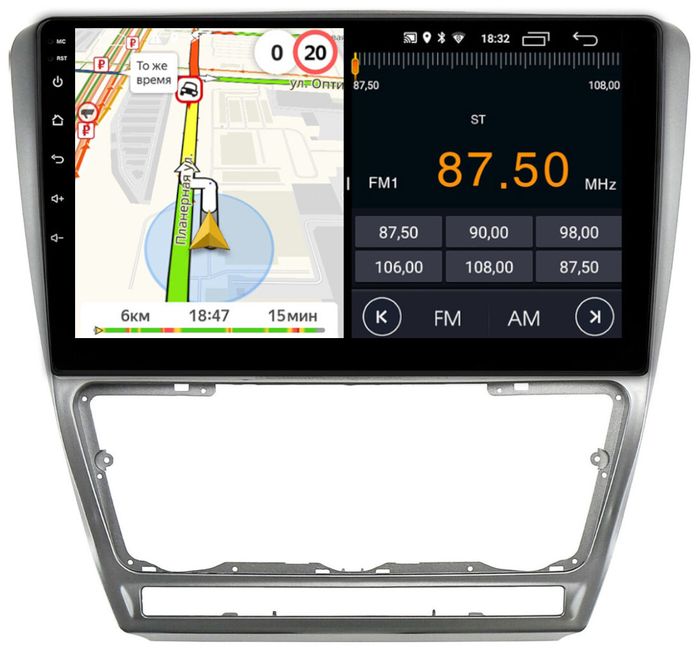 Магнитола для Skoda Octavia A5 2004-2013 (рамка серебро) - Parafar PF005SFHD на Android 13, 8-ядер, 2Гб+32Гб, CarPlay, 4G SIM-слот