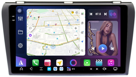 Магнитола для Mazda 3 BK, Axela 2003-2009 - FarCar GX161M монитор 9.5" 2K QLED на Android 14, TS20, 6+128Гб, CarPlay, 4G SIM-слот