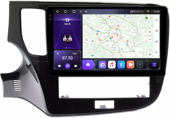 Магнитола для Mitsubishi Outlander 3 2019-2022 (прямоугольный климат) - Kuberg OL-1573 QLed+2K, Android 12, TS10, CarPlay, 4G SIM-слот