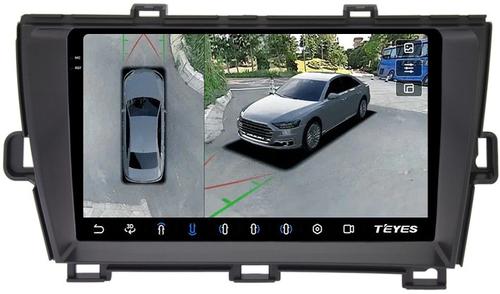 Магнитола для Toyota Prius 30 2009-2015 (левый руль, рамка черная) - Teyes CC3-2K-360 на Android 10, 2K QLED, 6Гб+128Гб, CarPlay, 4G SIM-слот, 4 камеры в комплекте