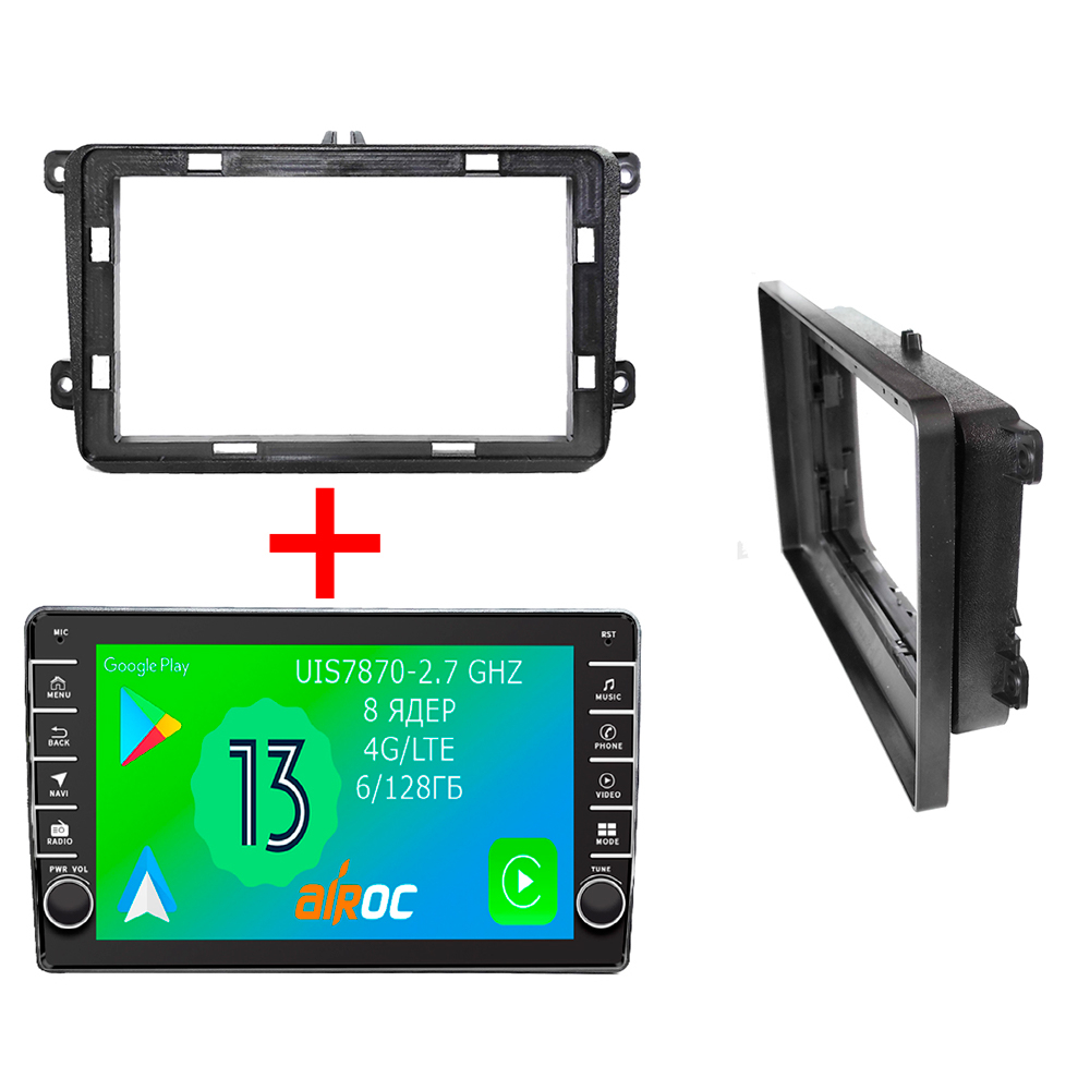Магнитола для Volkswagen T5, T6, Tiguan, Passat, Polo, Jetta, Amarok, Golf и др., Skoda Fabia, Rapid - Airoc AB-3701 (кнопки и крутилки), Android 13, TS20, 6/128Гб, SIM-слот, CarPlay