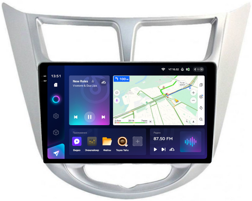Магнитола для Hyundai Solaris 1 2010-2016 (рамка серебро) - Teyes CC3-2K на Android 10, 2K QLED, ТОП процессор, CarPlay, 4G SIM-слот