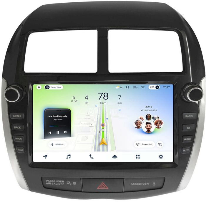 Магнитола для Mitsubishi ASX 2010-2016, Peugeot 4008, Citroen C4 Aircross (рамка с крутилками и кнопками) - Teyes CC4L-DTS монитор 9" IPS на Android 14, Быстрая, Snapdragon 662, CarPlay, 4G SIM-слот