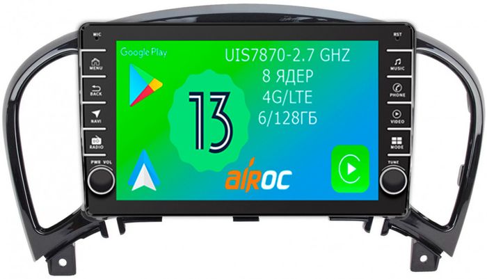 Магнитола для Nissan Juke 2011-2019 - Airoc AB-1210 (кнопки и крутилки), Android 13, Быстрая, SIM-слот, CarPlay
