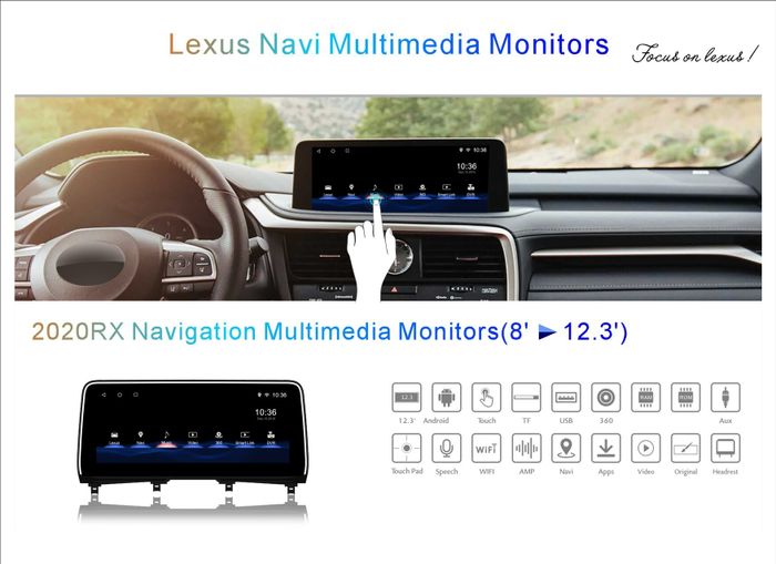 Магнитола для Lexus RX300, RX350, RX450h 2019-2022 AL20 (чёрный, 360) - Carsys LRX2020-M-BL-LVDS 12.3" IPS монитор на Android 10, Быстрая, CarPlay, 4G SIM-слот