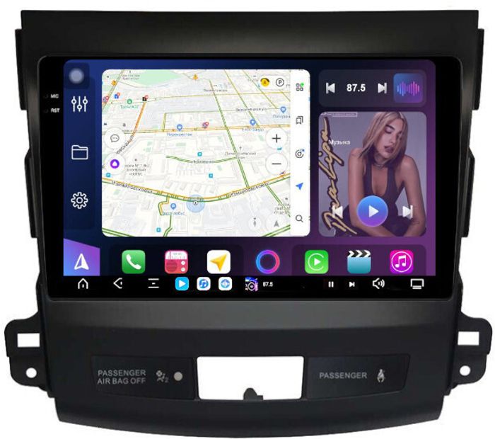 Магнитола для Mitsubishi Outlander 2 XL, Peugeot 4007, Citroen C-Crosser - FarCar GX056M монитор 9.5" 2K QLED на Android 14, TS20, 6+128Гб, CarPlay, 4G SIM-слот