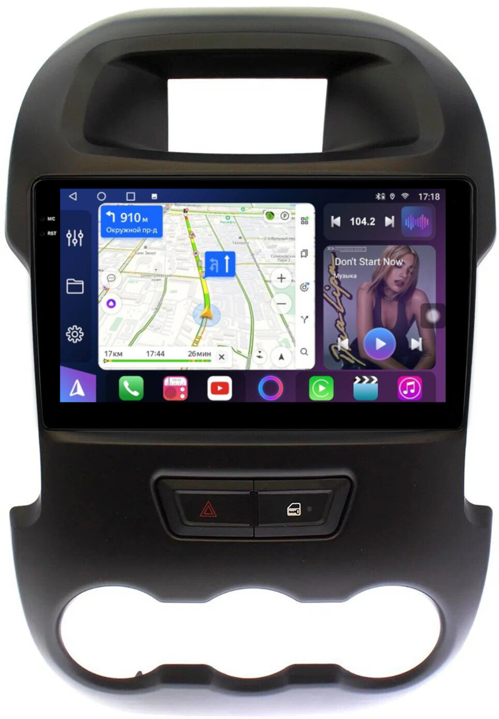 Магнитола для Ford Ranger 3 2011-2015 (рамка тип 2) - FarCar 245M монитор 9.5" QLED на Android 14, TS18, CarPlay, 4G SIM-слот