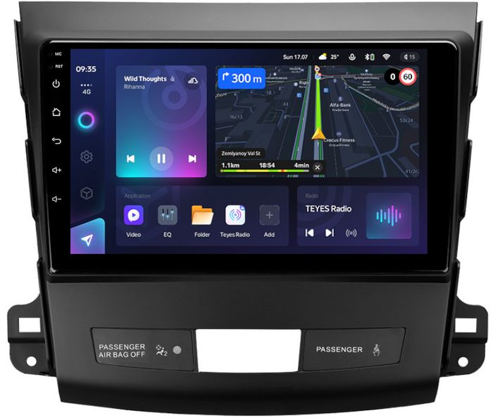 Магнитола для Mitsubishi Outlander XL, Peugeot 4007, Citroen C-Crosser (Rockford, рамка гладкая) - Teyes CC3 монитор 9" QLED на Android 10, Быстрая, CarPlay, 4G SIM-слот