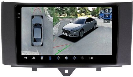 Магнитола для Smart ForTwo W451 2010-2015 - FarCar BX9-360-9653F1 монитор 9.5" 2K QLED на Android 13, 6Гб+128Гб, CarPlay, 4G SIM-слот, 4 камеры в комплекте