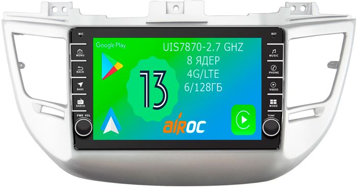 Магнитола для Hyundai Tucson 2016-2018 - Airoc AB-2013 (кнопки и крутилки), Android 13, Быстрая, SIM-слот, CarPlay