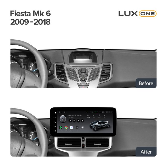 Магнитола для Ford Fiesta MK6 2008-2012 (красный БК) - Teyes LUX ONE ROUND монитор 12.3" 2K QLED на Android 10, Быстрая, CarPlay, 4G SIM-слот