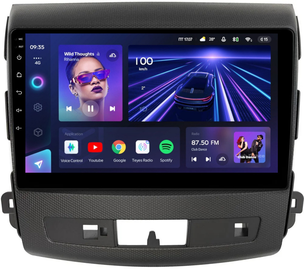 Магнитола для Mitsubishi Outlander XL, Peugeot 4007, Citroen C-Crosser (перфорированная рамка) - Teyes CC3L на Android 10, 8-ядер, CarPlay, 4G SIM-слот