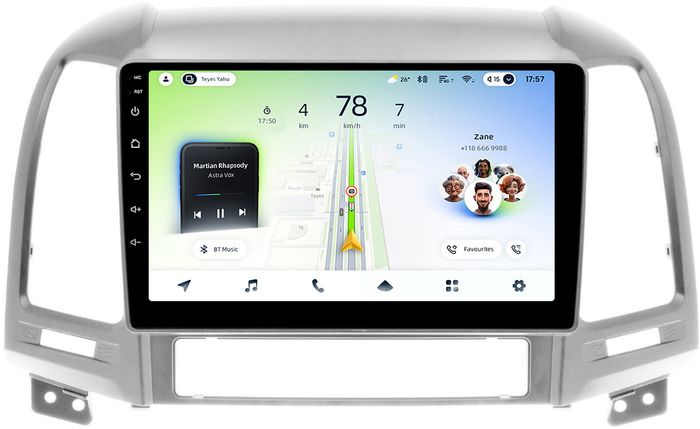 Магнитола для Hyundai Santa Fe 2 CM 2006-2012 (рамка серебро) - Teyes CC4L монитор 9" IPS на Android 14, Быстрая, Snapdragon 662, CarPlay, 4G SIM-слот