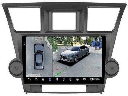 Магнитола для Toyota Highlander 2 U40 2007-2013 (крутилки декоративные) - Teyes CC3-2K-360 на Android 10, 2K QLED, 6Гб+128Гб, CarPlay, 4G SIM-слот, 4 камеры в комплекте