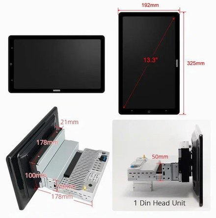 1DIN магнитола - Kuberg OL-1032-1D-D поворотный монитор 13.3" на Android 10, ТОП процессор, 4ГБ-64ГБ, 4G-SIM-слот