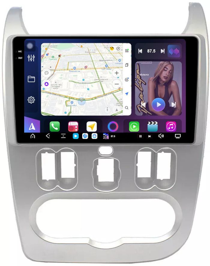 Магнитола для Renault Logan/Sandero 1 2009-2014 - FarCar XXL752M монитор 9.5" 2K QLED на Android 14, TS20, 8+256Гб, CarPlay, 4G SIM-слот