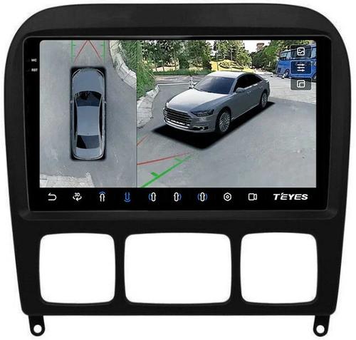 Магнитола для Mercedes-Benz S W220 1998-2005 (рамка черная) - Teyes CC3-2K-360 монитор 9.5" 2K QLED на Android 10, 6+128Гб, CarPlay, 4G SIM-слот, 4 камеры в комплекте