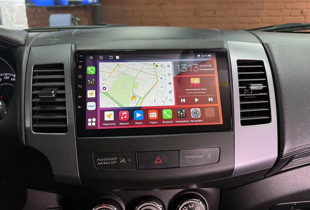 Магнитола для Mitsubishi Outlander XL, Peugeot 4007, Citroen C-Crosser (перфорированная рамка) - FarCar 8007P монитор 9.5" QLED на Android 14, TS18, CarPlay, 4G SIM-слот