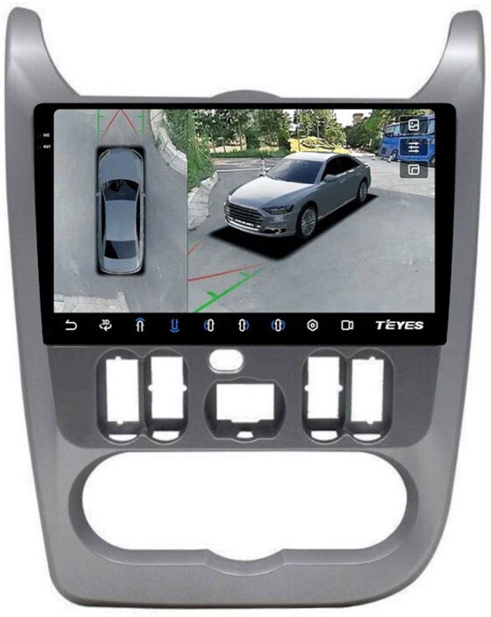 Магнитола для Renault Logan 1 2009-2014, Sandero 1 2010-2014 - Teyes CC3-2K-360 на Android 10, 2K QLED, 6Гб+128Гб, CarPlay, 4G SIM-слот, 4 камеры в комплекте