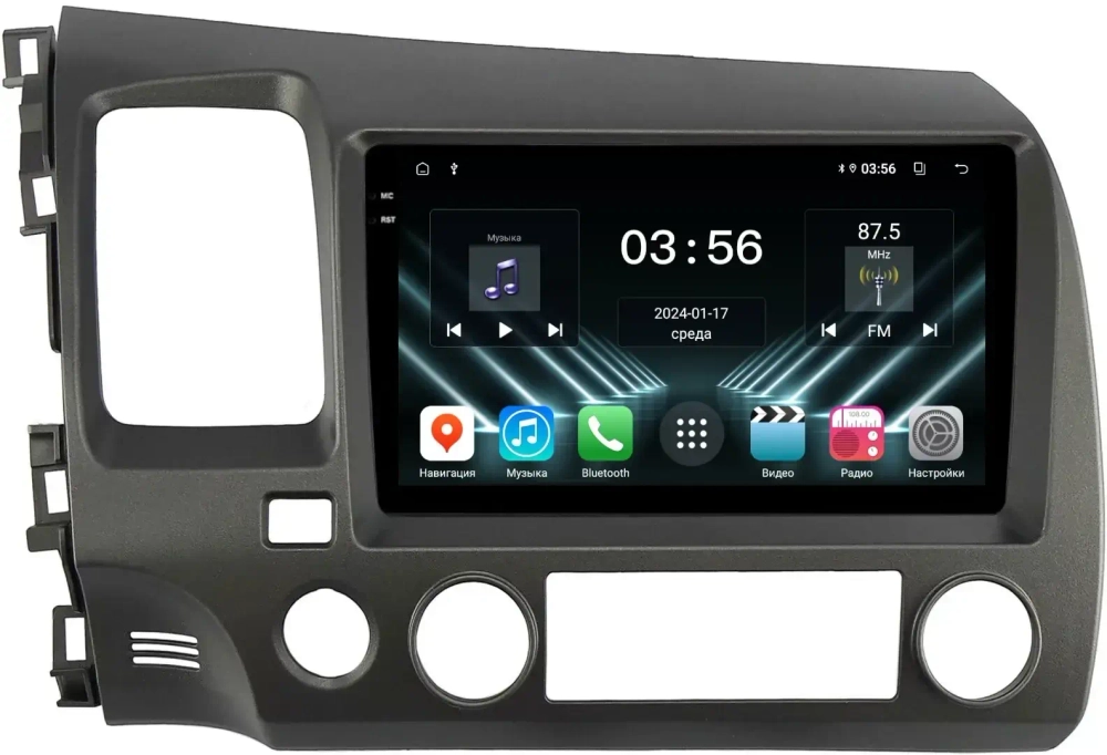 Магнитола для Honda Civic 8 4d 2005-2012 (левый руль) - FarCar DX9-7373-9 монитор 9.5" IPS на Android 13, 4+64Гб, CarPlay