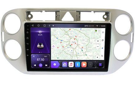 Магнитола для Volkswagen Tiguan 1, Golf Plus (любая аварийка, рамка серебро) - Kuberg OL-9908-1-IJ Android 10, 8-ядер, 4G SIM-слот